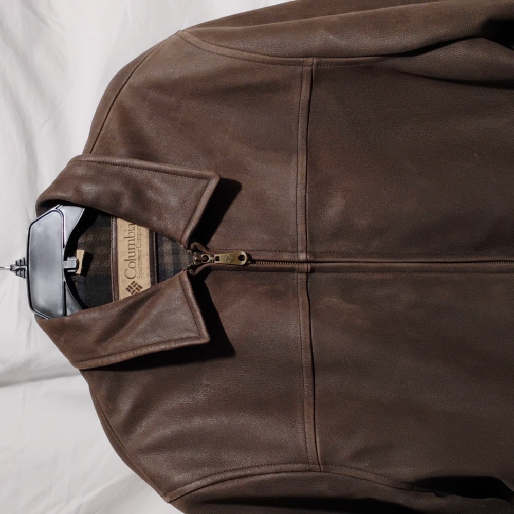 SALE! Columbia Men's Genuine Leather & Wool Blend Full Zip Up Coat Sz.L - Picture 2 of 16